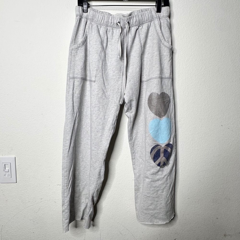 Y2K PINK Victoria's Secret Heather Gray Heart Peace Sign Wide Leg Sweatpants Med